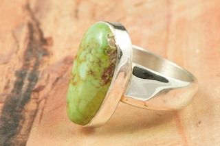 Genuine Crow Springs Turquoise set in Sterling Silver Ring. The Crow Springs Mine is located near Tonopah, Nevada. Created by Navajo Artist Priscilla Cadman. 